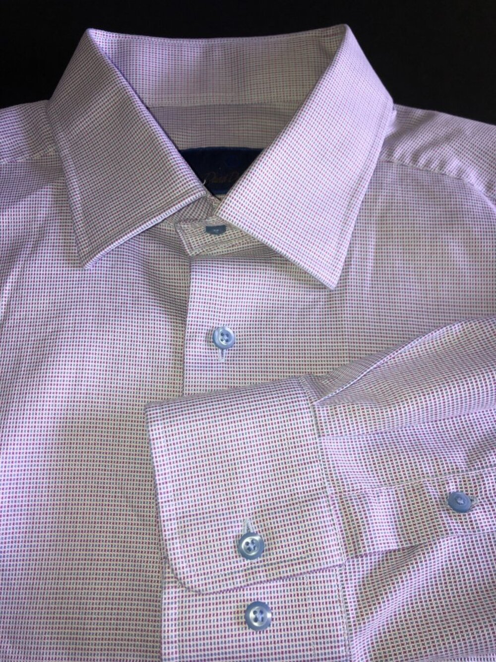 David Donahue Mens 17.5 32/33 Purple Button Up Dress Shirt Micro-Houndstooth